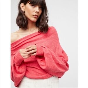 Free people Off the shoulder/(s)waffle thermal vibrant red color top
